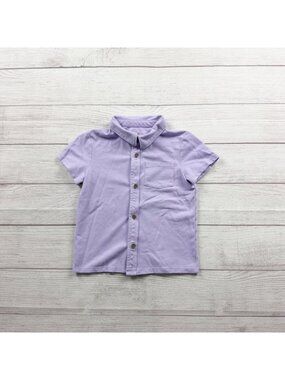 Cat & Jack Light Purple Short Sleeve Button-Up Shirt Cotton Blend Kids Top 4T
